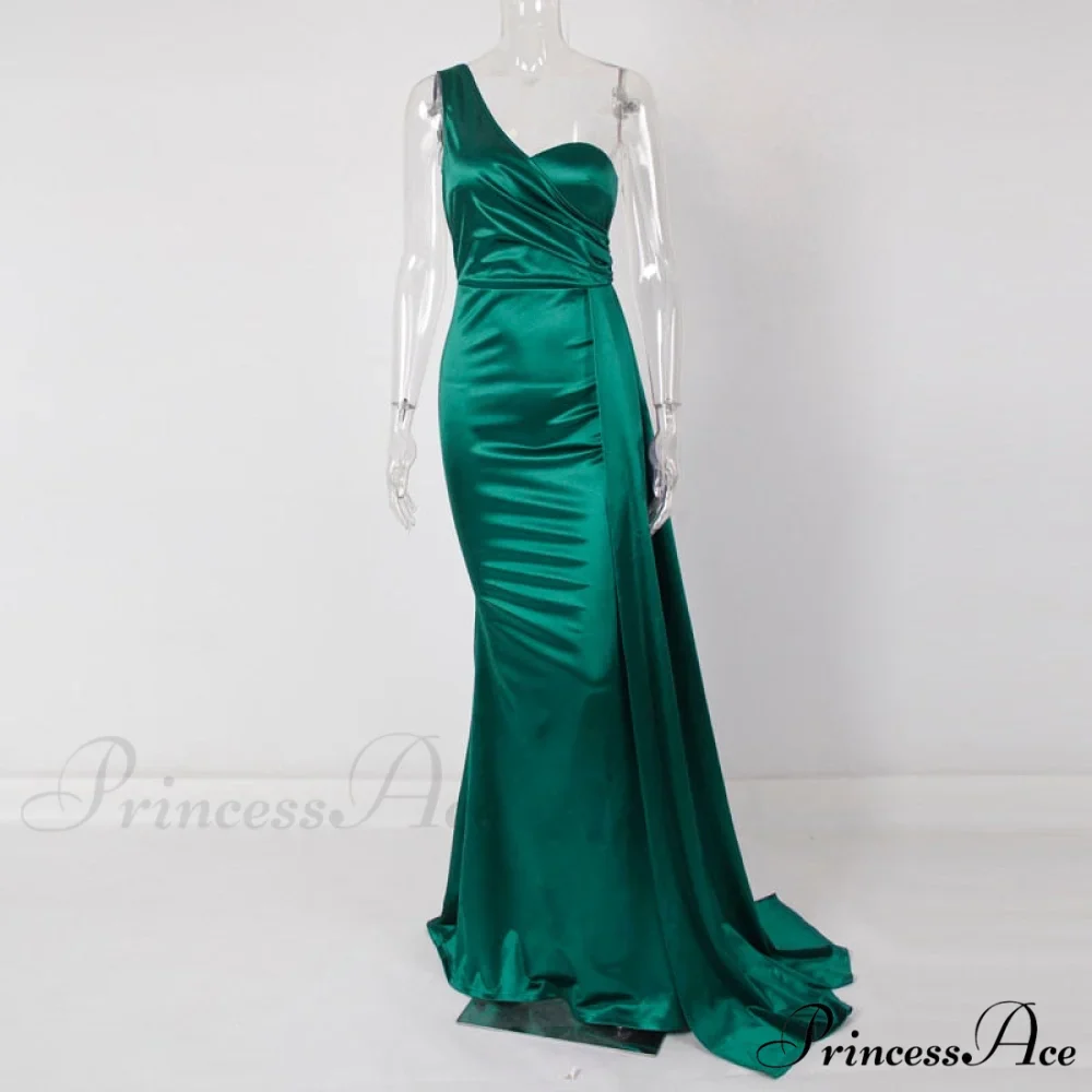 Women's Blue Evening Green Gown Full-Length Party Royal with Sexy Gown Satin Long Ribbon Draped Dress - Image 4