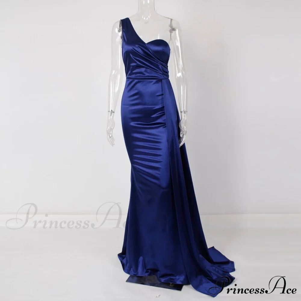 Women's Blue Evening Green Gown Full-Length Party Royal with Sexy Gown Satin Long Ribbon Draped Dress - Image 6