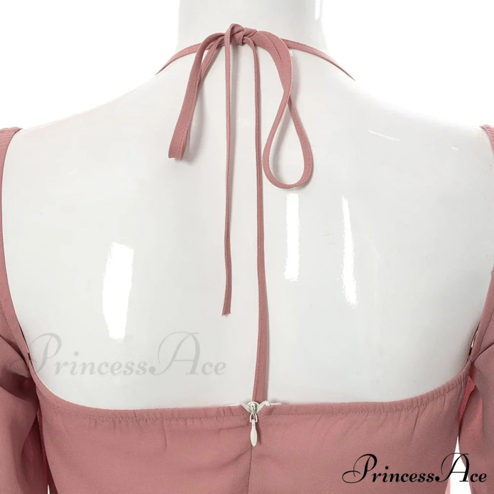 Mini Flare Sexy Out Cut Long Halter Party Spring Backless Bodycon Arm Gown Women Drawstring Elegant Dresses - Image 13