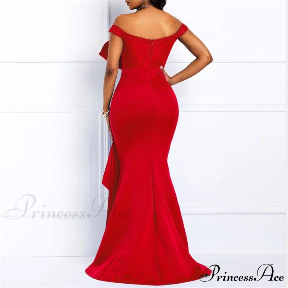 Gown Lace Elegant Embroidery Red Women Cut Low Party Beaded - - Mermaid Warm-Season Floor-Length - Image 2