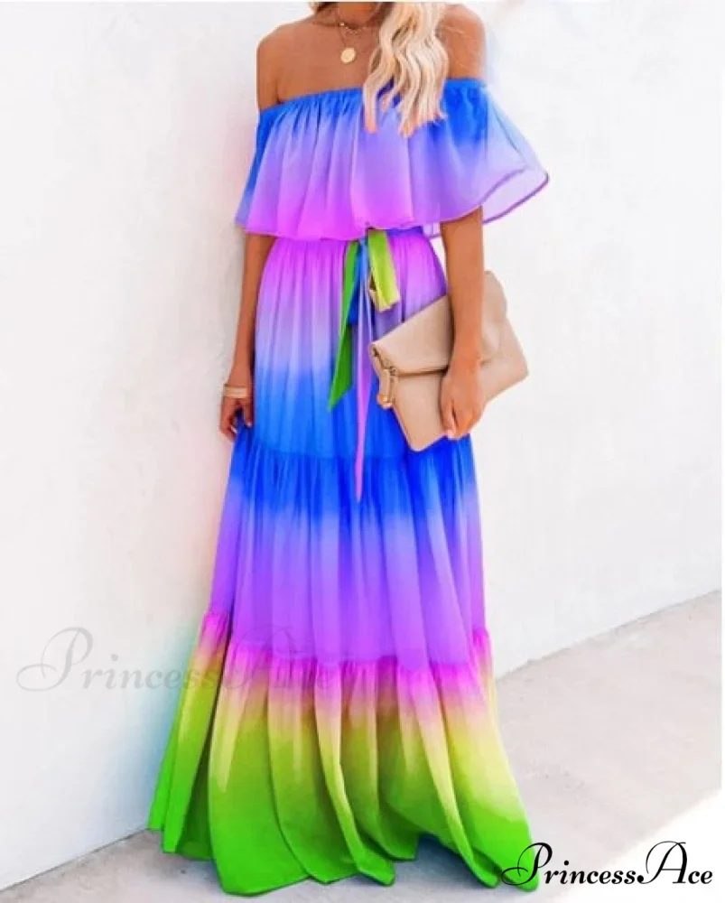Women Gown Flowered Shoulder Streetwear Warm-Season for Off White - Elegant Casual Party The Long Style - Image 2
