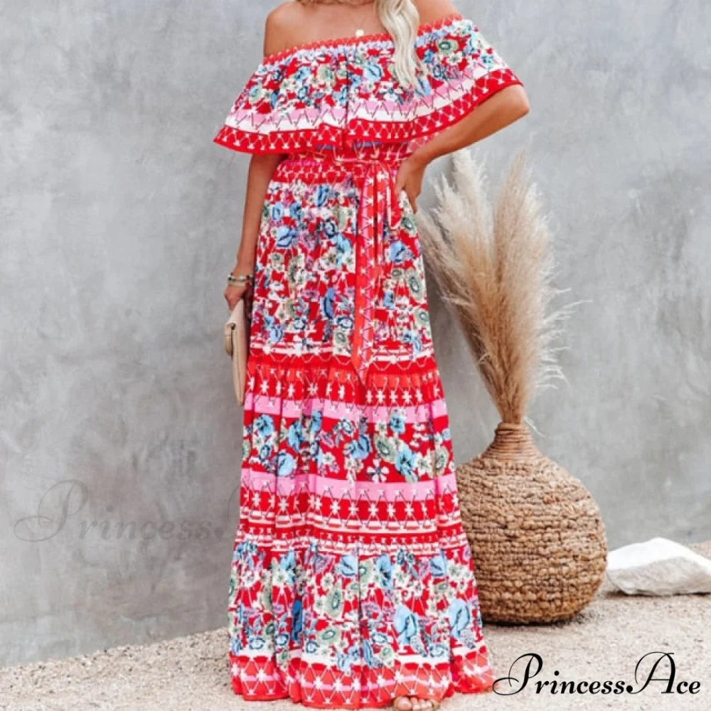 Women Gown Flowered Shoulder Streetwear Warm-Season for Off White - Elegant Casual Party The Long Style - Image 7