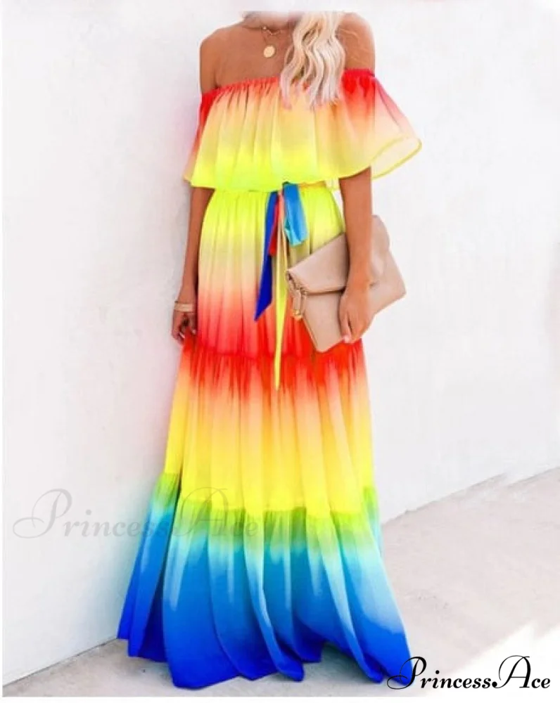 Women Gown Flowered Shoulder Streetwear Warm-Season for Off White - Elegant Casual Party The Long Style - Image 9