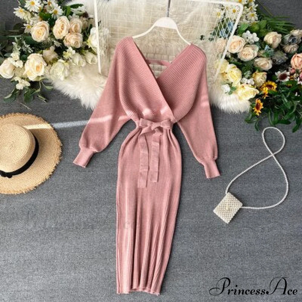 Bat V-Neck Vintage with Sweater Gown Green Knitted Sleeves - Image 4