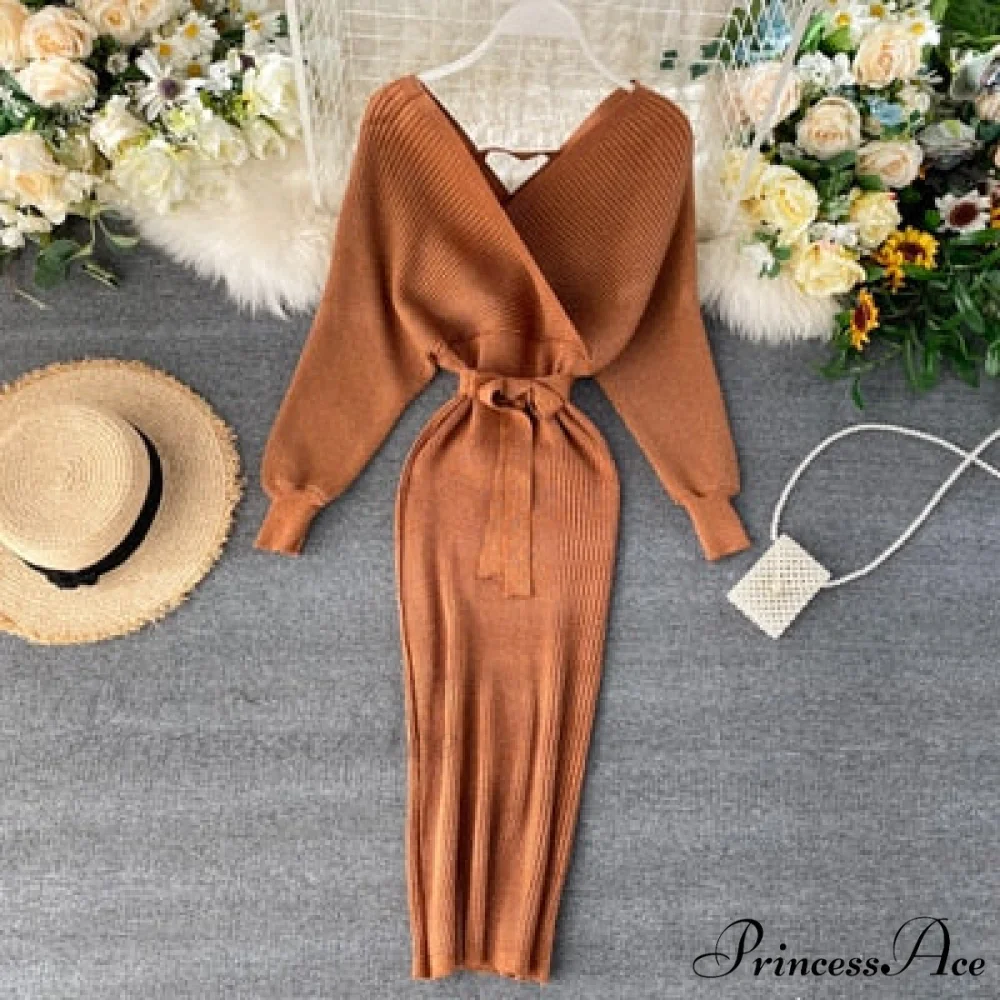 Bat V-Neck Vintage with Sweater Gown Green Knitted Sleeves - Image 5