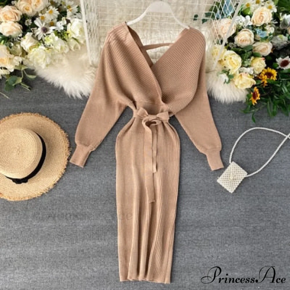 Bat V-Neck Vintage with Sweater Gown Green Knitted Sleeves - Image 7