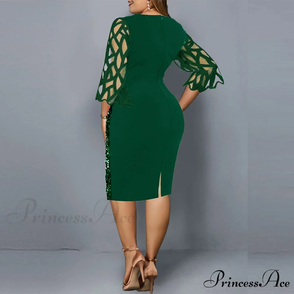 Size Elegant Evening Outfits Sequin Party Women Wedding Plus Bodycon - Warm-Season 4XL Gown - - for Green Gown 5XL - Image 3
