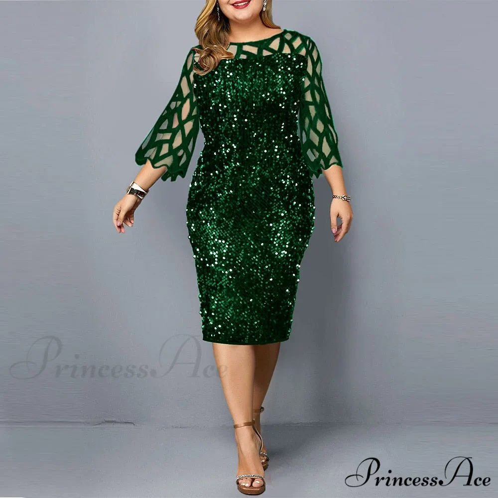 Size Elegant Evening Outfits Sequin Party Women Wedding Plus Bodycon - Warm-Season 4XL Gown - - for Green Gown 5XL - Image 4