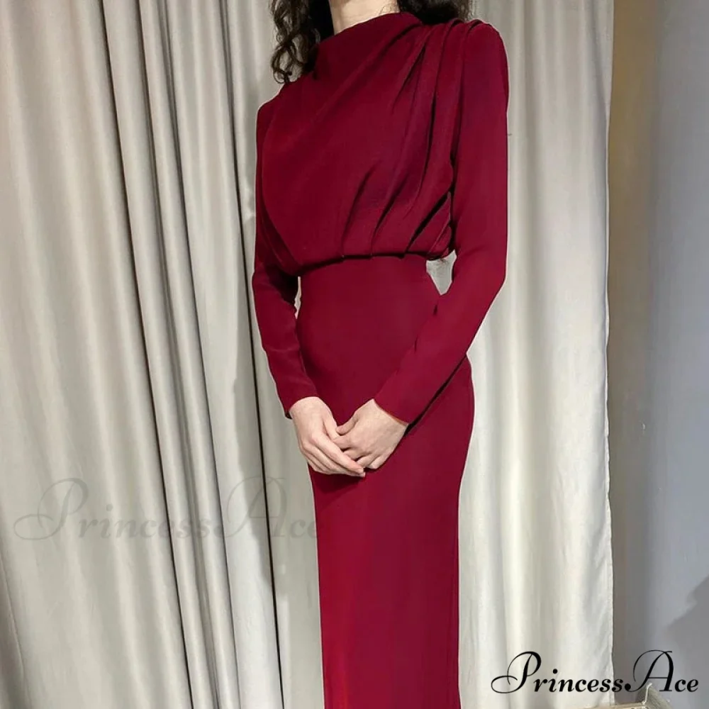 Autumn Stand Slim Party Waist Blue Arm Long Women's Neckline InstaHot Ankle Solid Elegant Length Dress - Image 4