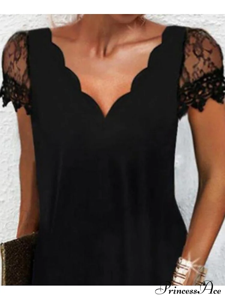 Sizes for A-Line - and Sleeves 2024 Spring/Summer Gown Brief Collection in Lace Available - Black Mini Women Elegant with V-Neck S-XXXL - Image 2