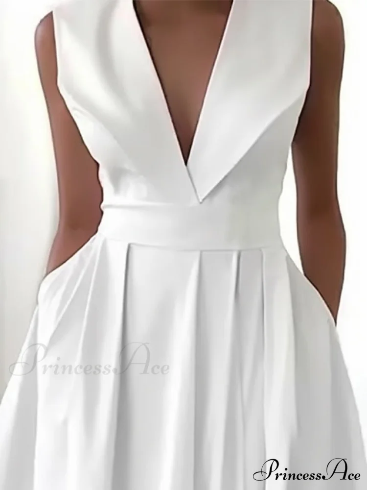 Sleeveless Waist-Cinched Pocketed A-Line Midi Dress - Image 2