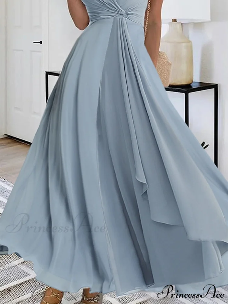 Warm-Season V Neck Layered Guest Party Sleeveless M Women's Prom L Blue Wedding Full-Length Gown S 2024 Gown XL - Image 3