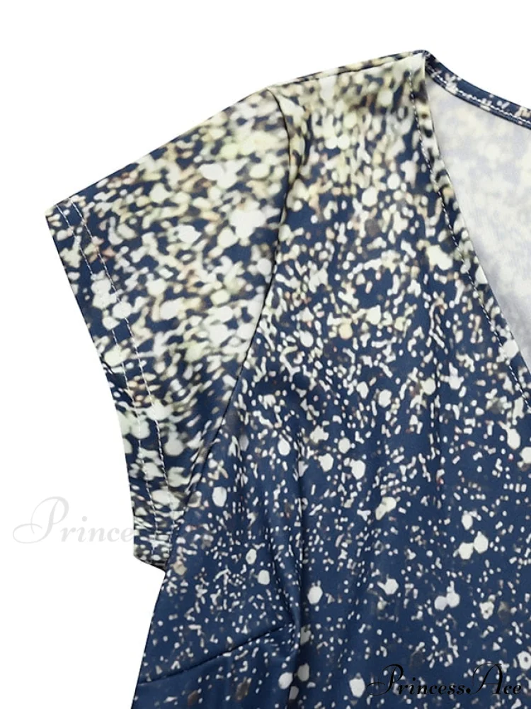 V Patchwork Line Midi A Gown with 2024 Blue Chiffon Navy Color Warm-Season - Neck Women's and Gown Gradient Spring Party - S-3XL - Image 8
