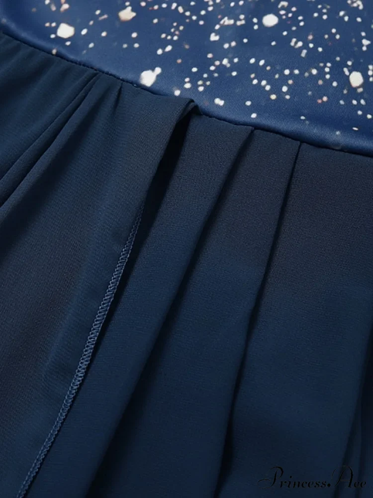 V Patchwork Line Midi A Gown with 2024 Blue Chiffon Navy Color Warm-Season - Neck Women's and Gown Gradient Spring Party - S-3XL - Image 9