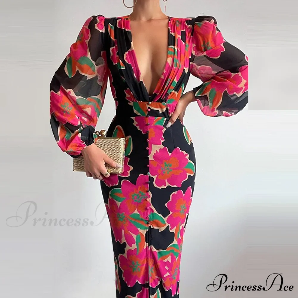 Party Slit - Design with and Elegant Gown Full-Length V-Neck Women's Dress - Image 2