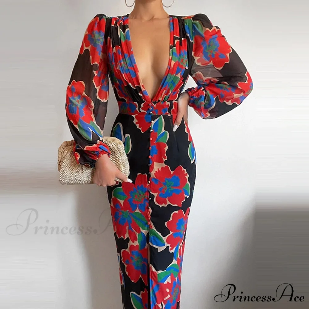 Party Slit - Design with and Elegant Gown Full-Length V-Neck Women's Dress - Image 3