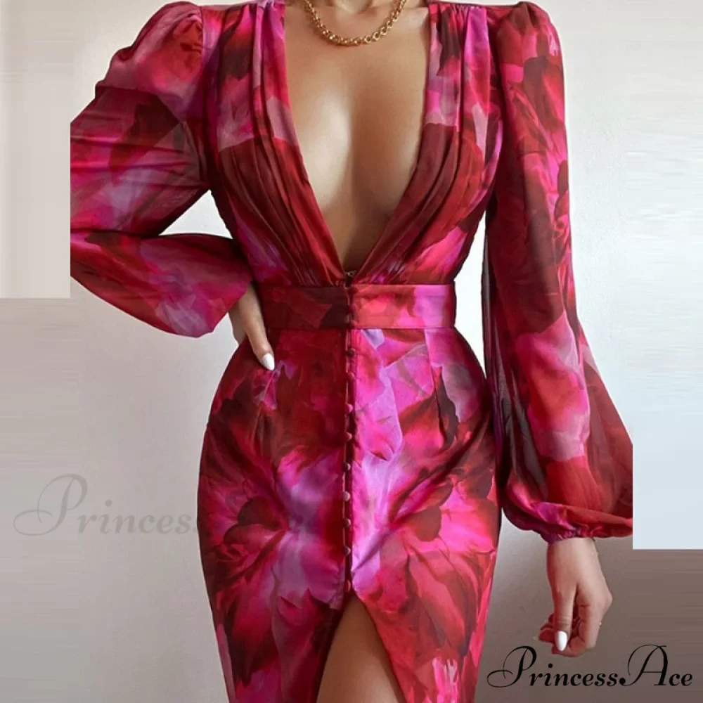 Party Slit - Design with and Elegant Gown Full-Length V-Neck Women's Dress - Image 6