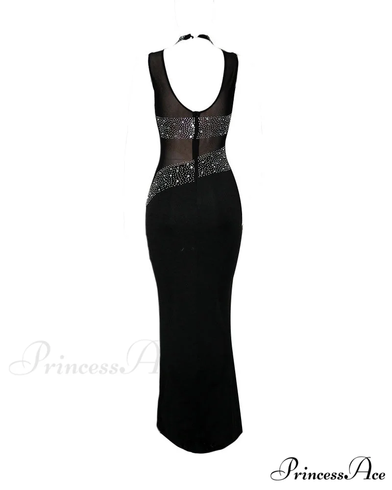 Mesh with Rhinestone Gown Formal Elegant Gown Full-Length Splicing - Image 6