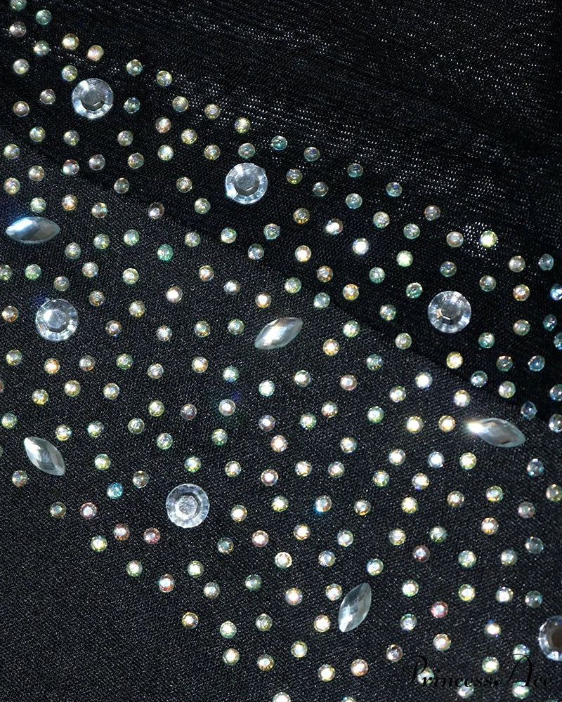 Mesh with Rhinestone Gown Formal Elegant Gown Full-Length Splicing - Image 7