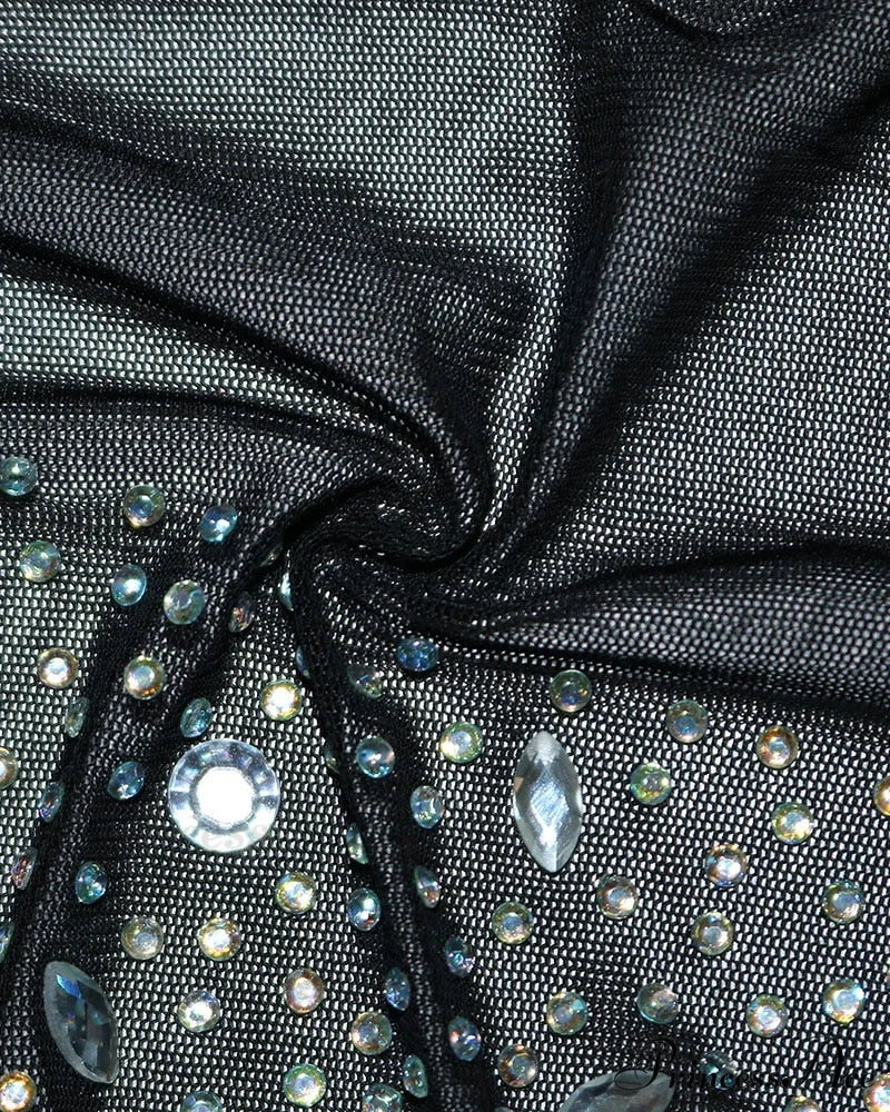 Mesh with Rhinestone Gown Formal Elegant Gown Full-Length Splicing - Image 8