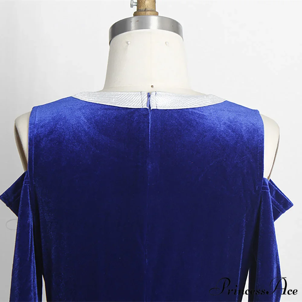 for - Mermaid - Full-Length Ruffle Formal Velvet Evening Vintage Party Long Women Gown Peplum with Gown Blue Dress - Image 8
