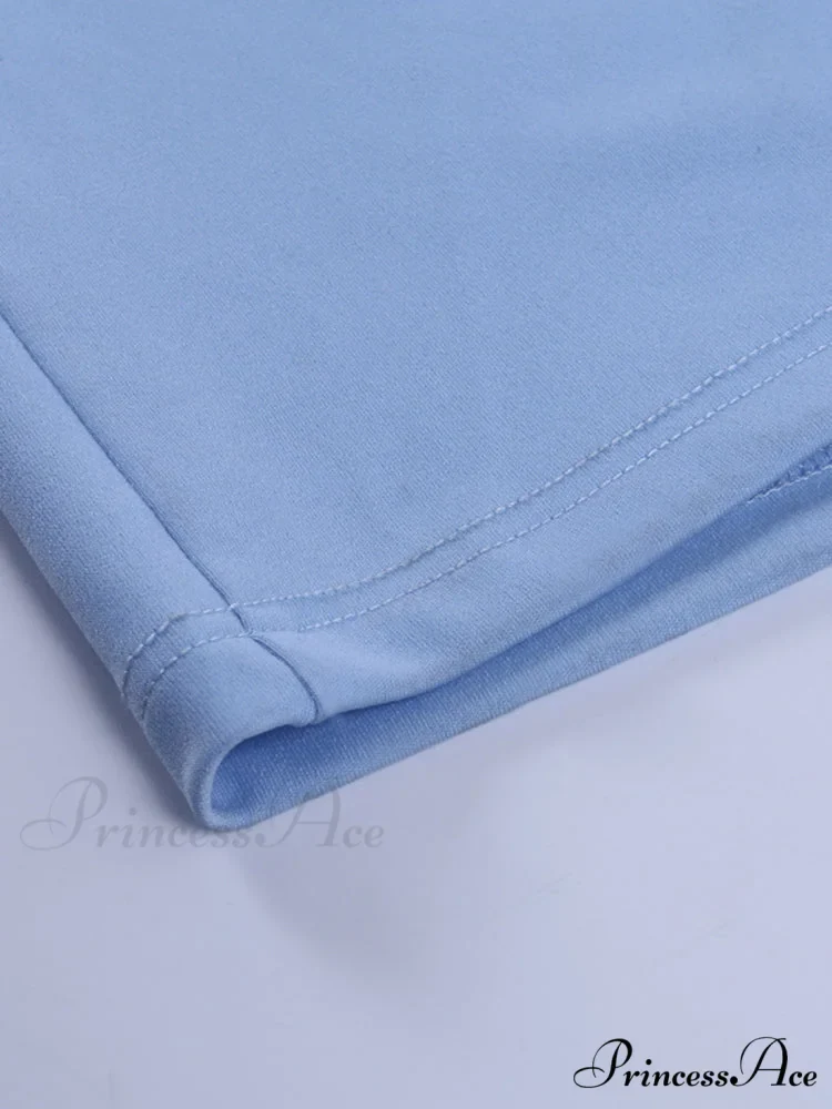 Party Solid Stand Neckline Blue Waist Long Women's Autumn Slim Elegant Arm Ankle Length Dress - Image 15