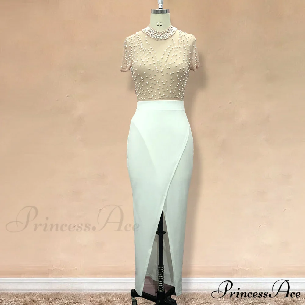Slit Tulle Night Sexy with - Party Sleeves Gown Patchwork Transparent - Beaded for Warm-Season Outfit Brief Women - Image 15