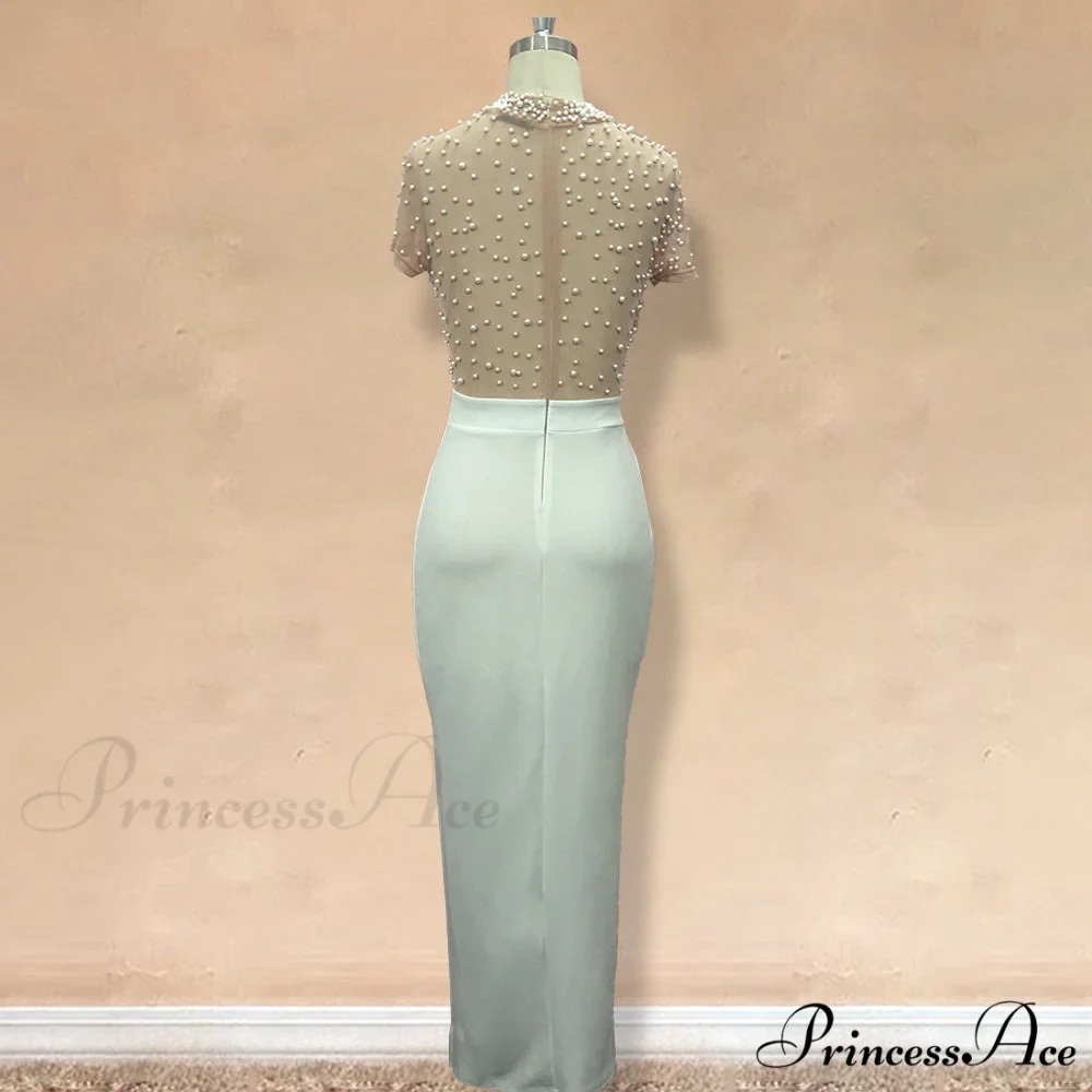 Slit Tulle Night Sexy with - Party Sleeves Gown Patchwork Transparent - Beaded for Warm-Season Outfit Brief Women - Image 17