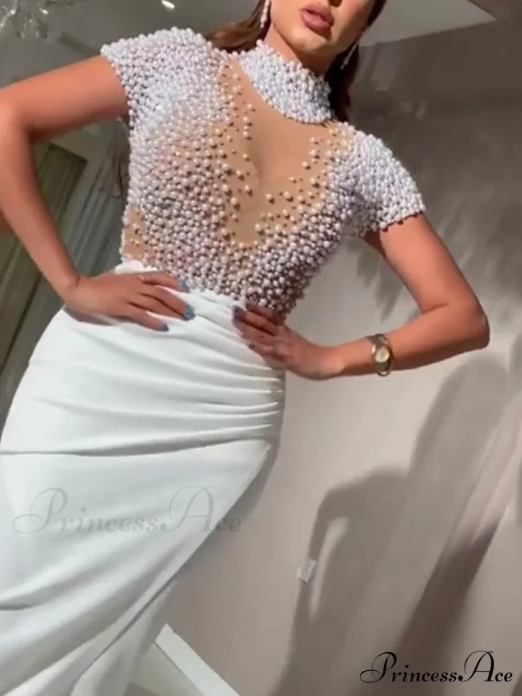 Slit Tulle Night Sexy with - Party Sleeves Gown Patchwork Transparent - Beaded for Warm-Season Outfit Brief Women - Image 6
