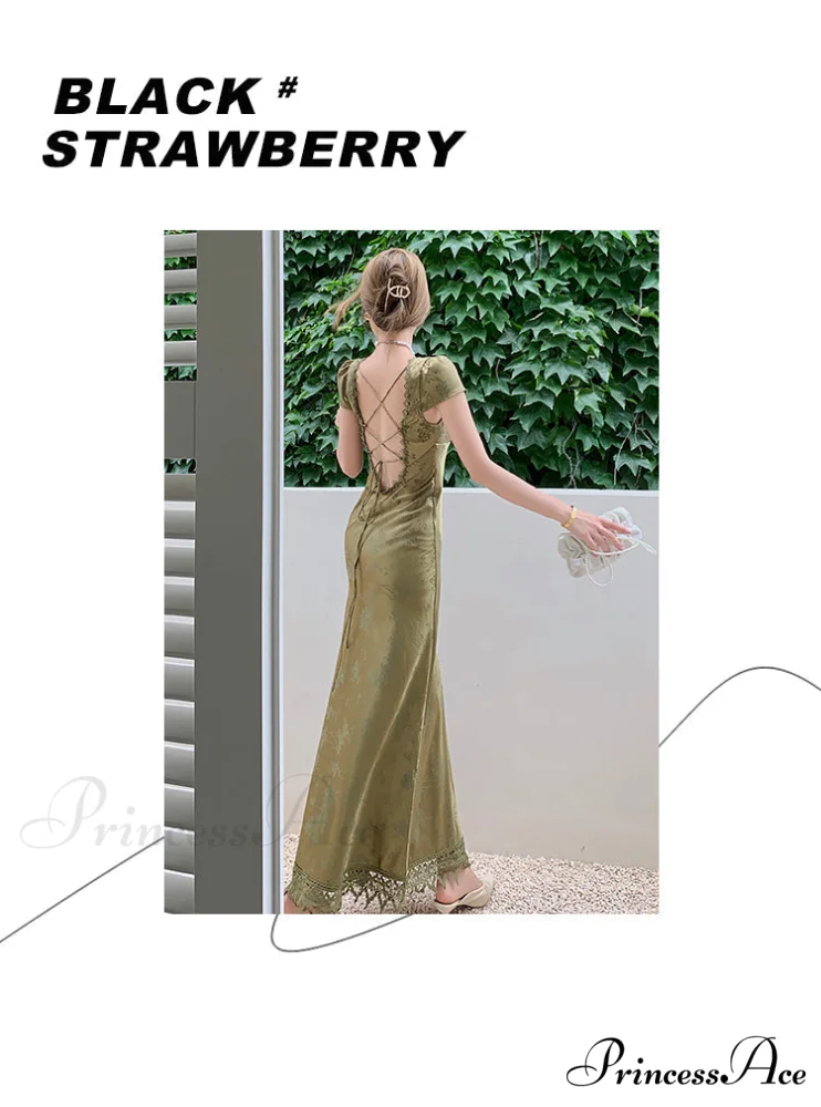 Bodycon for Palace Robe Satin V-Neck Bandage Dresses Party Gown Vestidos Mixi Warm-Season Backless Vintage Prom Lace Green Women - Image 2