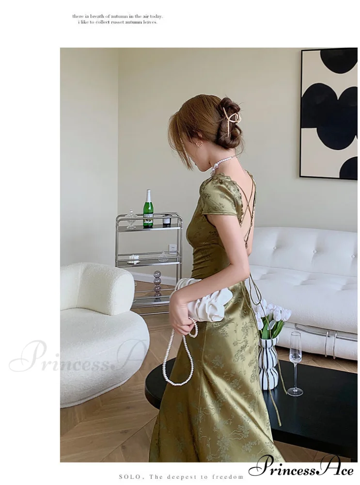 Bodycon for Palace Robe Satin V-Neck Bandage Dresses Party Gown Vestidos Mixi Warm-Season Backless Vintage Prom Lace Green Women - Image 3
