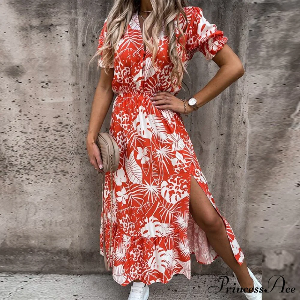 Slim Autumn Gown Party Elegant - Side - Neck Slit Flowered Women's Design Arm Fit V Long Elastic Spring Waist Vestidos - Image 2