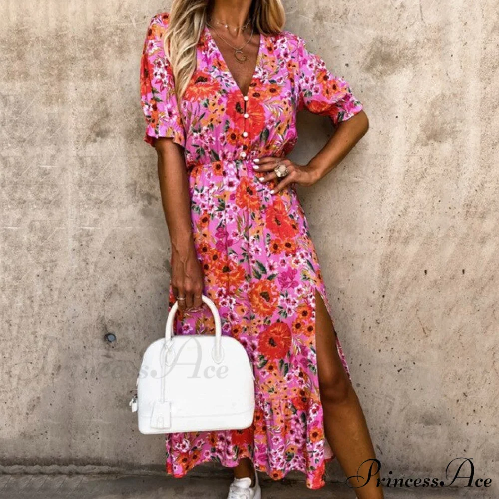 Slim Autumn Gown Party Elegant - Side - Neck Slit Flowered Women's Design Arm Fit V Long Elastic Spring Waist Vestidos - Image 7