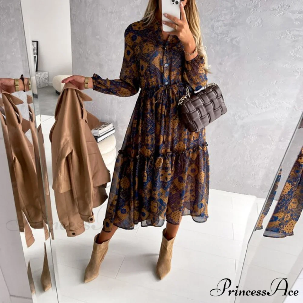 Slim Autumn Gown Party Elegant - Side - Neck Slit Flowered Women's Design Arm Fit V Long Elastic Spring Waist Vestidos - Image 9