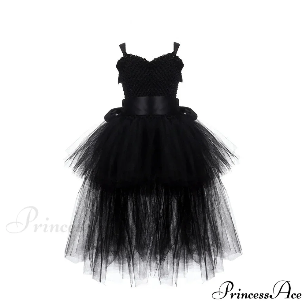 V-neck Gown Girls Gown Party Evening 1-14 Costume Tutu Ball Black Birthday with Halloween Train for Kids for Years - Image 2