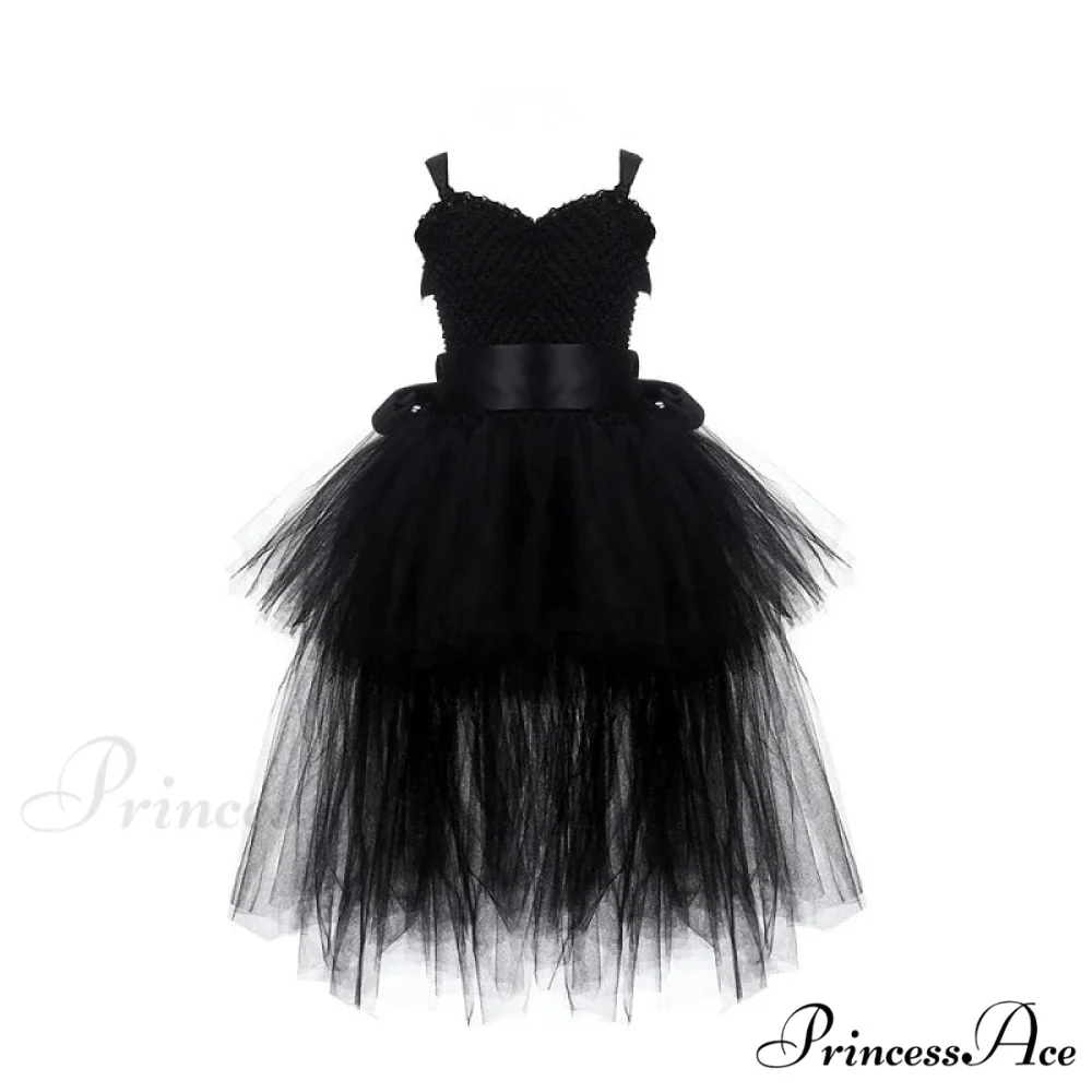 V-neck Gown Girls Gown Party Evening 1-14 Costume Tutu Ball Black Birthday with Halloween Train for Kids for Years - Image 4