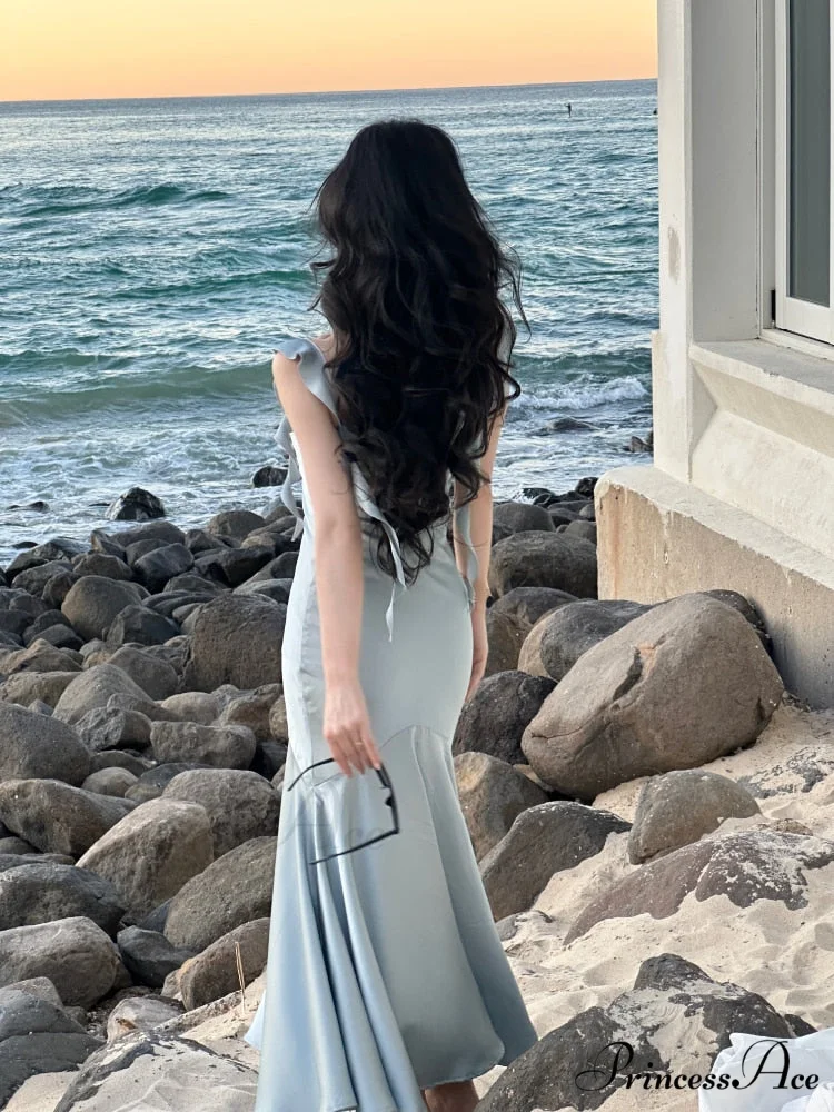 Strap Vintage Gown - Party Elegant Satin Midi Korean - Casual Gown Fashion - Image 2