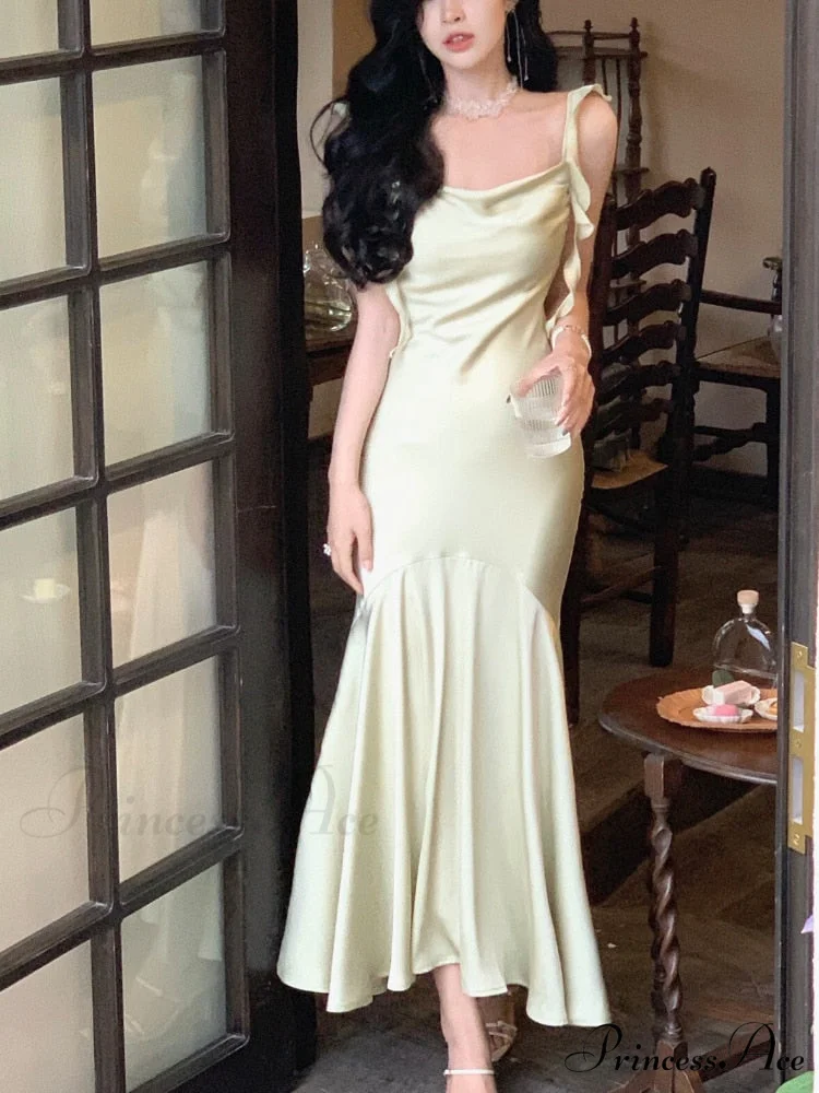 Strap Vintage Gown - Party Elegant Satin Midi Korean - Casual Gown Fashion - Image 4