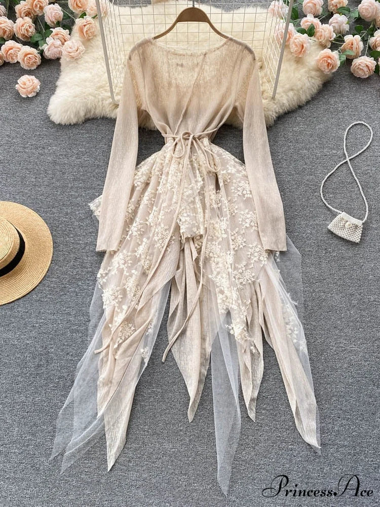 Women Party Warm-Season Waist Closing Up Autumn Temperament Lace Gown Tide New O-neck Elegant Vestidos Irregular 2024 - Image 2