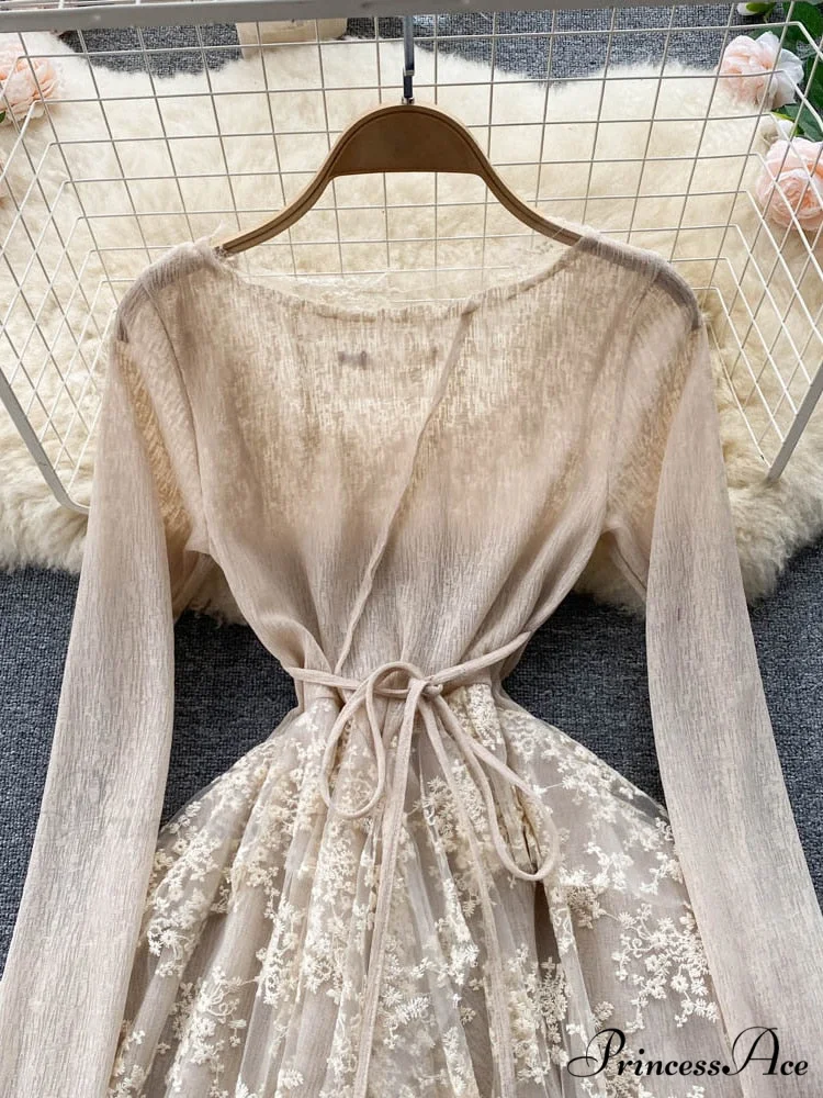 Women Party Warm-Season Waist Closing Up Autumn Temperament Lace Gown Tide New O-neck Elegant Vestidos Irregular 2024 - Image 4