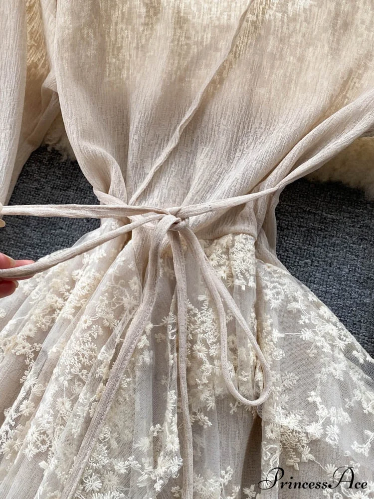 Women Party Warm-Season Waist Closing Up Autumn Temperament Lace Gown Tide New O-neck Elegant Vestidos Irregular 2024 - Image 5