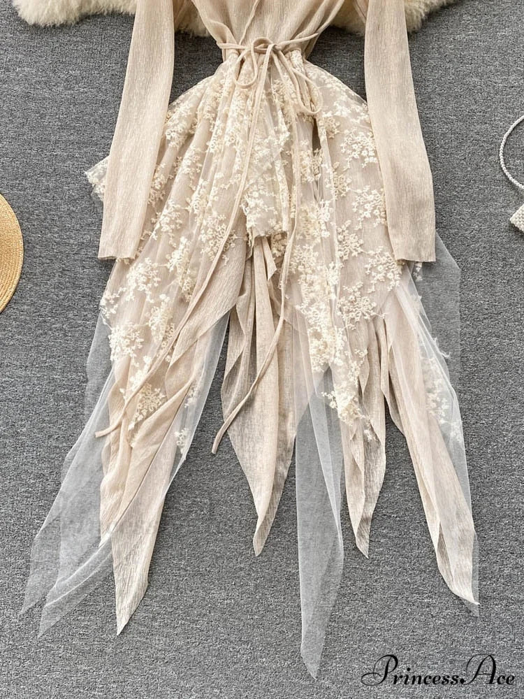 Women Party Warm-Season Waist Closing Up Autumn Temperament Lace Gown Tide New O-neck Elegant Vestidos Irregular 2024 - Image 6