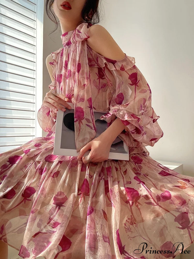 Coastal Gown Mini Long Casual Korean Flowered Arm Brief Elegant Style Party Bohemian Fashion Female - Image 2