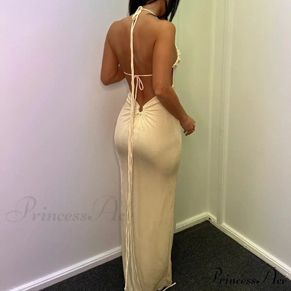 Dresses Women Backless Out Cut Full-Length Hollow Split Warm-Season Long Clubwear Out Midi Corset Wrap Halter Gown Robe - Image 10