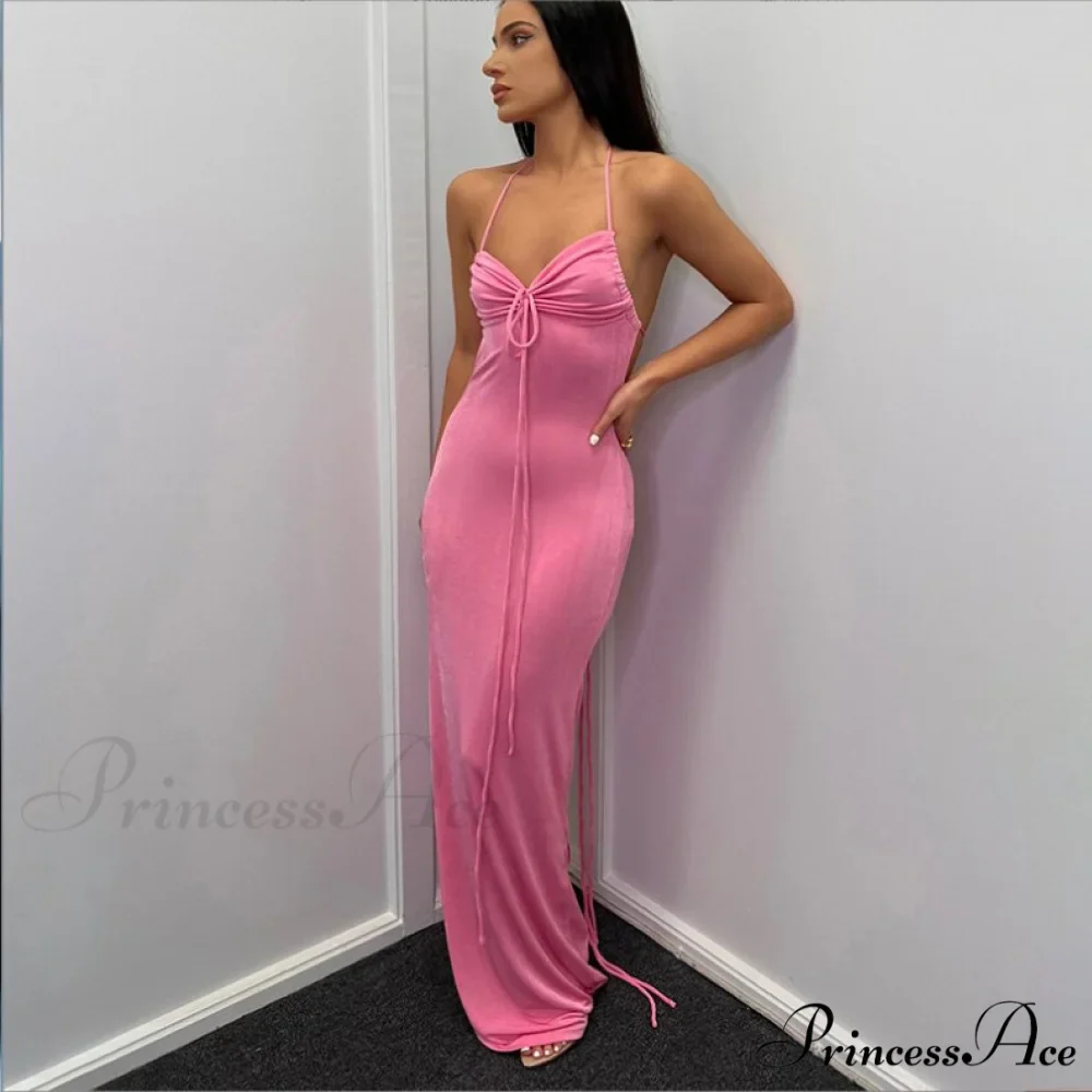Dresses Women Backless Out Cut Full-Length Hollow Split Warm-Season Long Clubwear Out Midi Corset Wrap Halter Gown Robe - Image 11