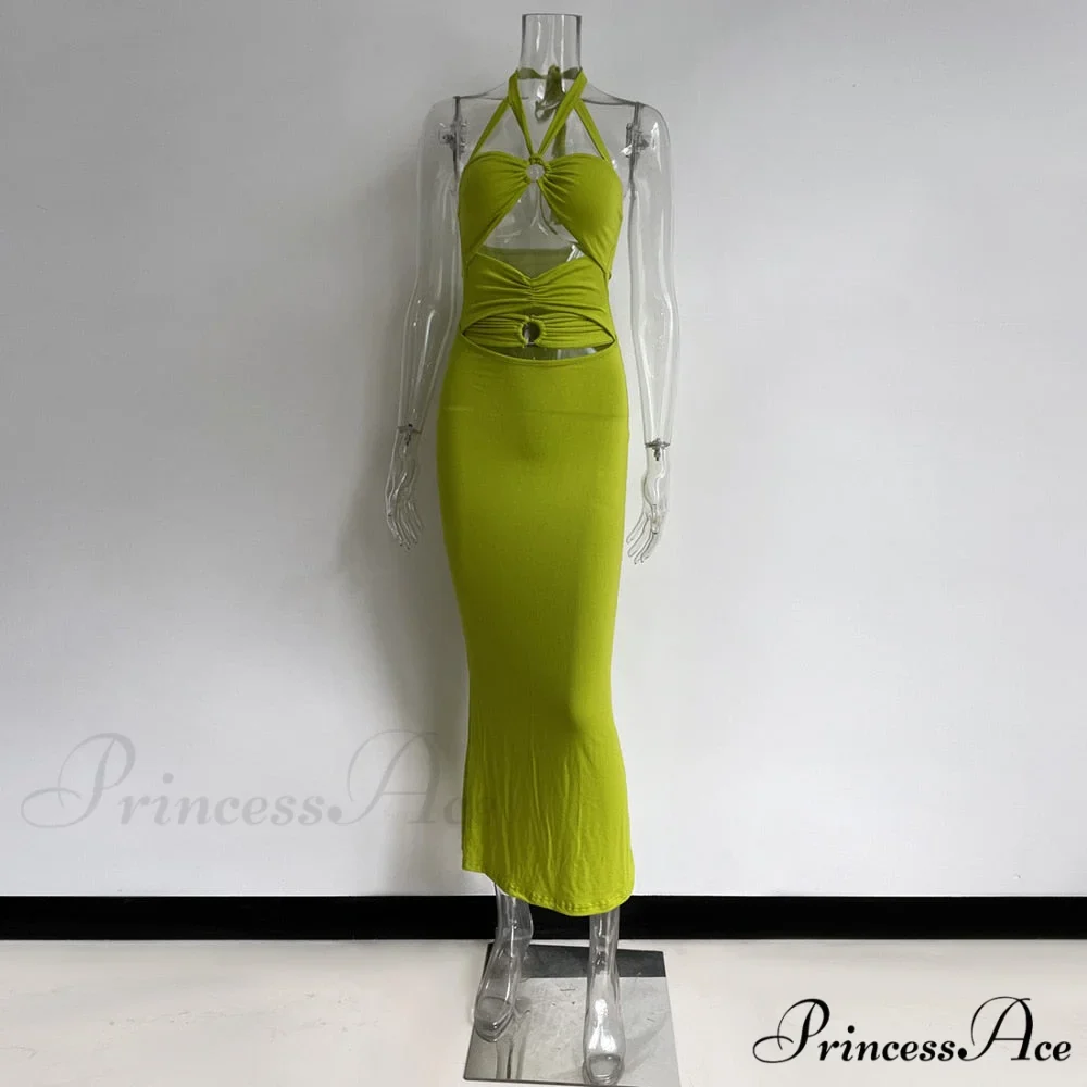 Dresses Women Backless Out Cut Full-Length Hollow Split Warm-Season Long Clubwear Out Midi Corset Wrap Halter Gown Robe - Image 12