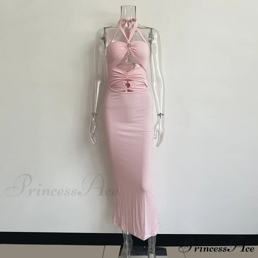 Dresses Women Backless Out Cut Full-Length Hollow Split Warm-Season Long Clubwear Out Midi Corset Wrap Halter Gown Robe - Image 13