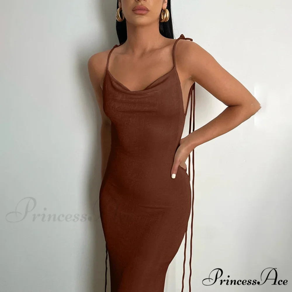 Dresses Women Backless Out Cut Full-Length Hollow Split Warm-Season Long Clubwear Out Midi Corset Wrap Halter Gown Robe - Image 15