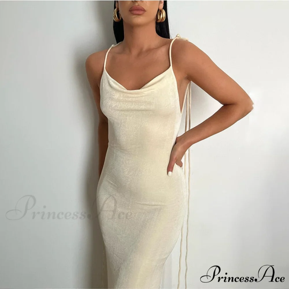 Dresses Women Backless Out Cut Full-Length Hollow Split Warm-Season Long Clubwear Out Midi Corset Wrap Halter Gown Robe - Image 18