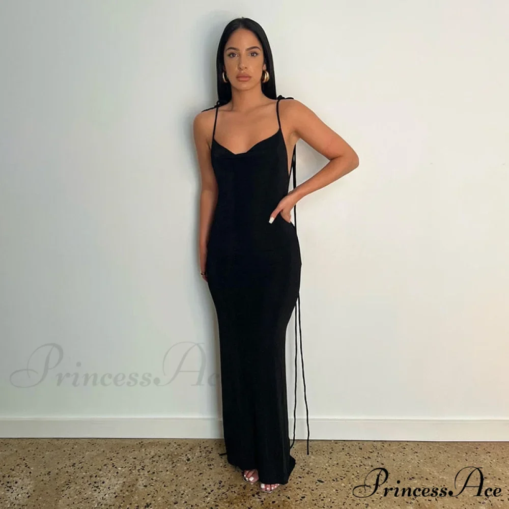 Dresses Women Backless Out Cut Full-Length Hollow Split Warm-Season Long Clubwear Out Midi Corset Wrap Halter Gown Robe - Image 19